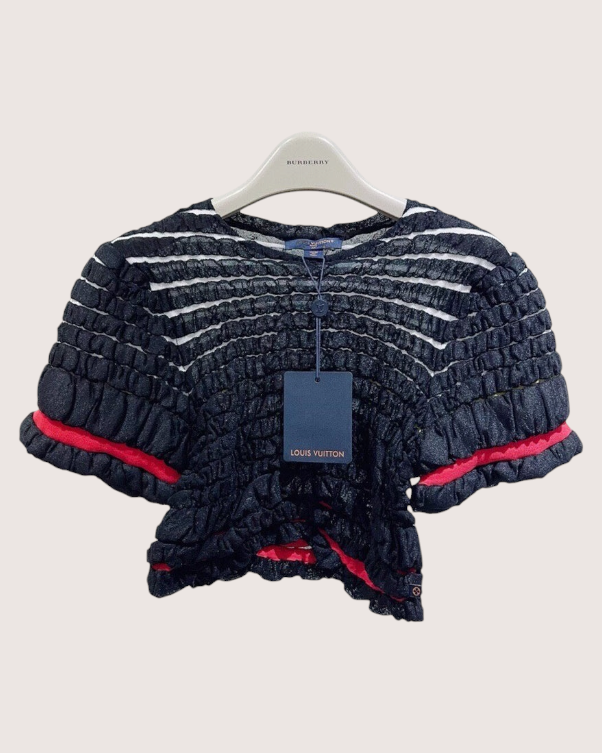 Louis Vuitton Striped Smocked Top Black, White, Red FR 38