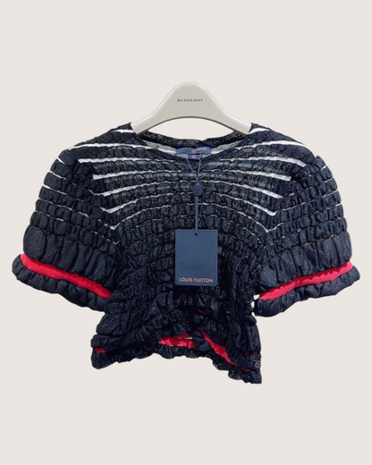 Louis Vuitton Striped Smocked Top Black, White, Red FR 38