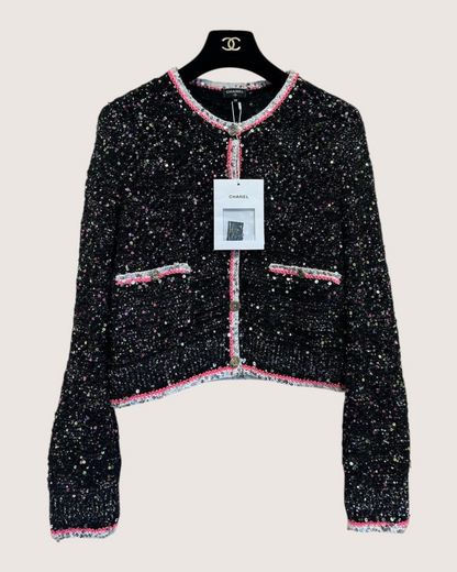 Chanel 24C Cropped Sequin Cardigan Black, Pink, Multicolor FR 38
