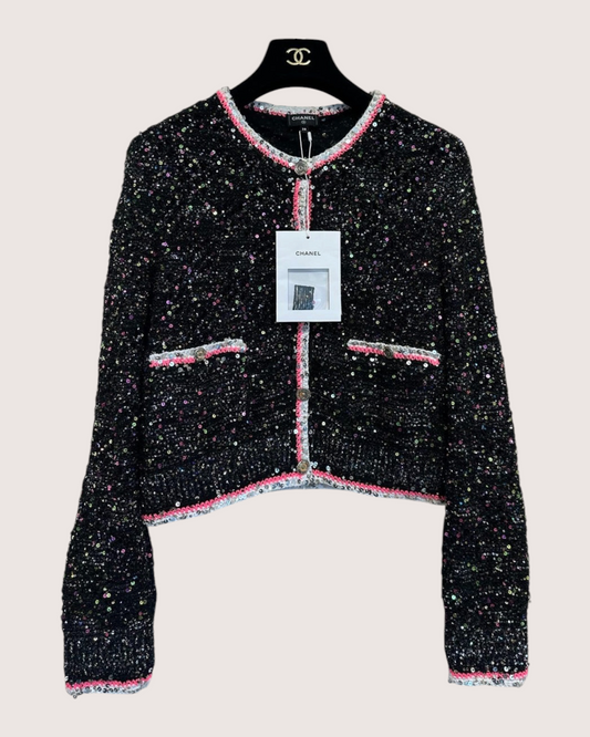 Chanel 24C Cropped Sequin Cardigan Black, Pink, Multicolor FR 38