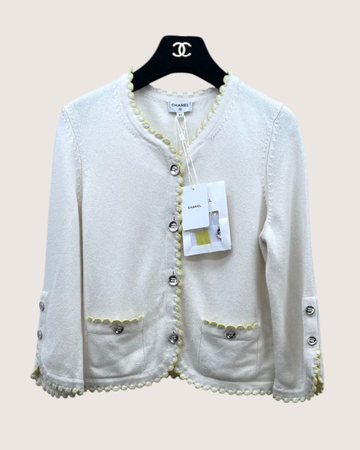 Chanel 25C Cashmere Cardigan White, Yellow FR 34