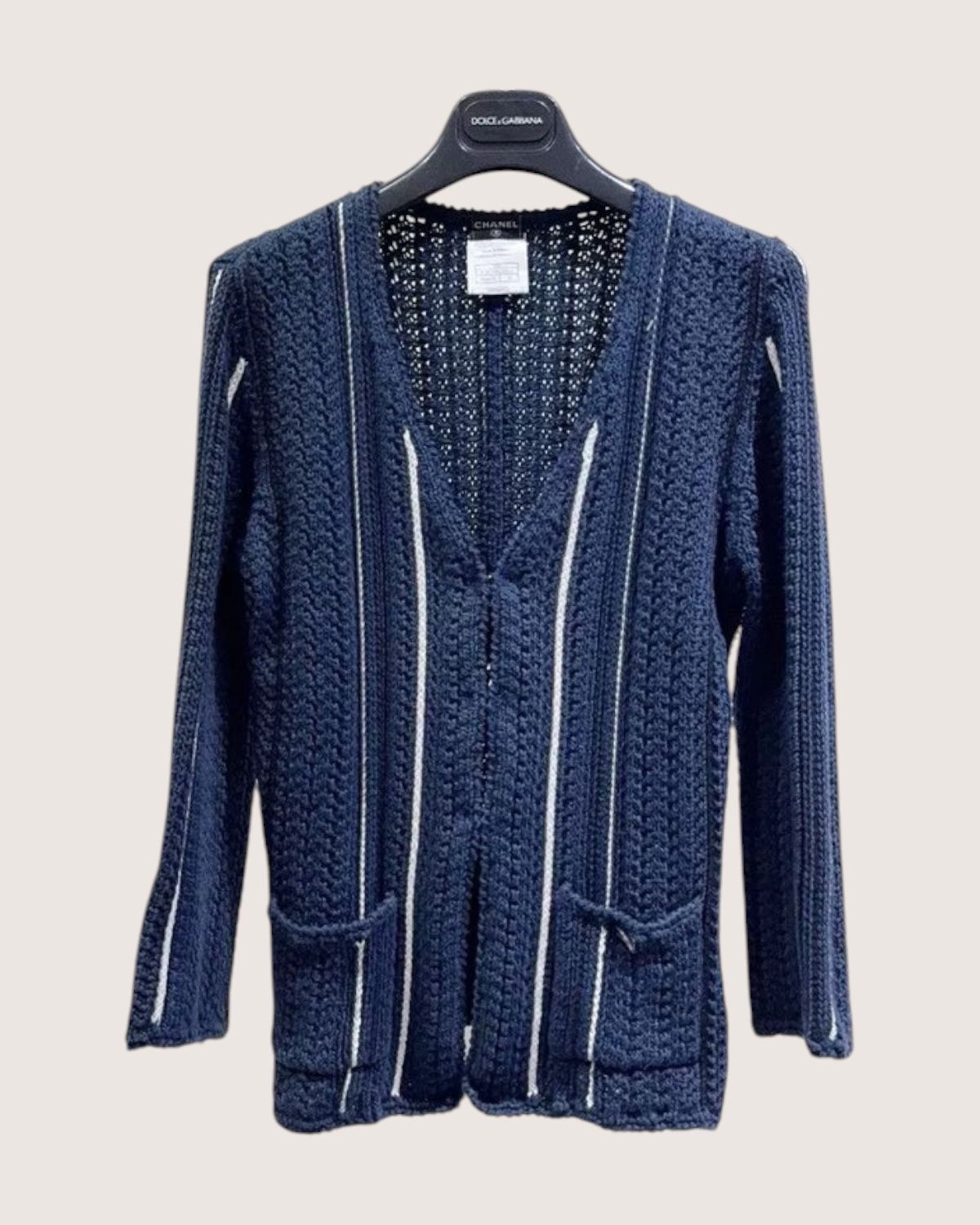 Chanel 06P Striped Cardigan Navy, White FR 36