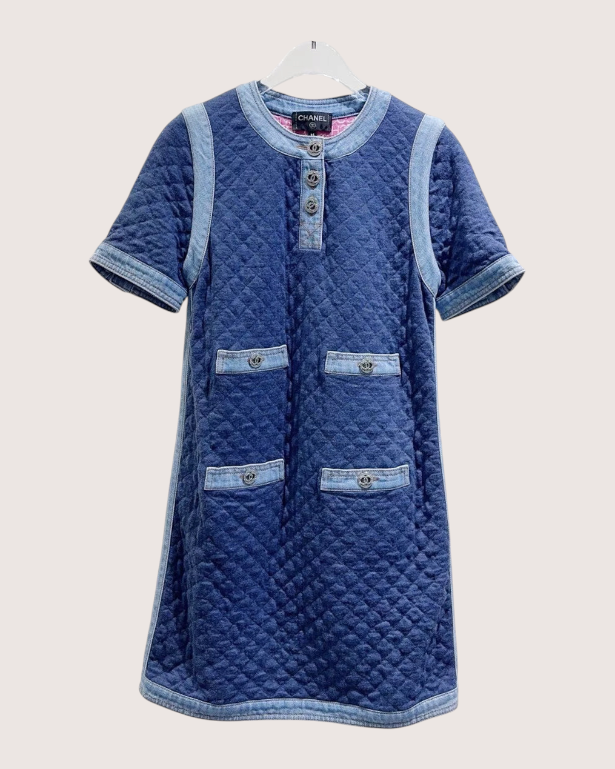 Chanel 20P Denim Quilted Mini Dress Blue FR 34