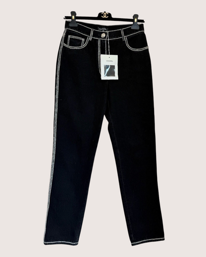 Chanel 24N Coco Neige CC Straight Denim Jeans Black, White FR 34