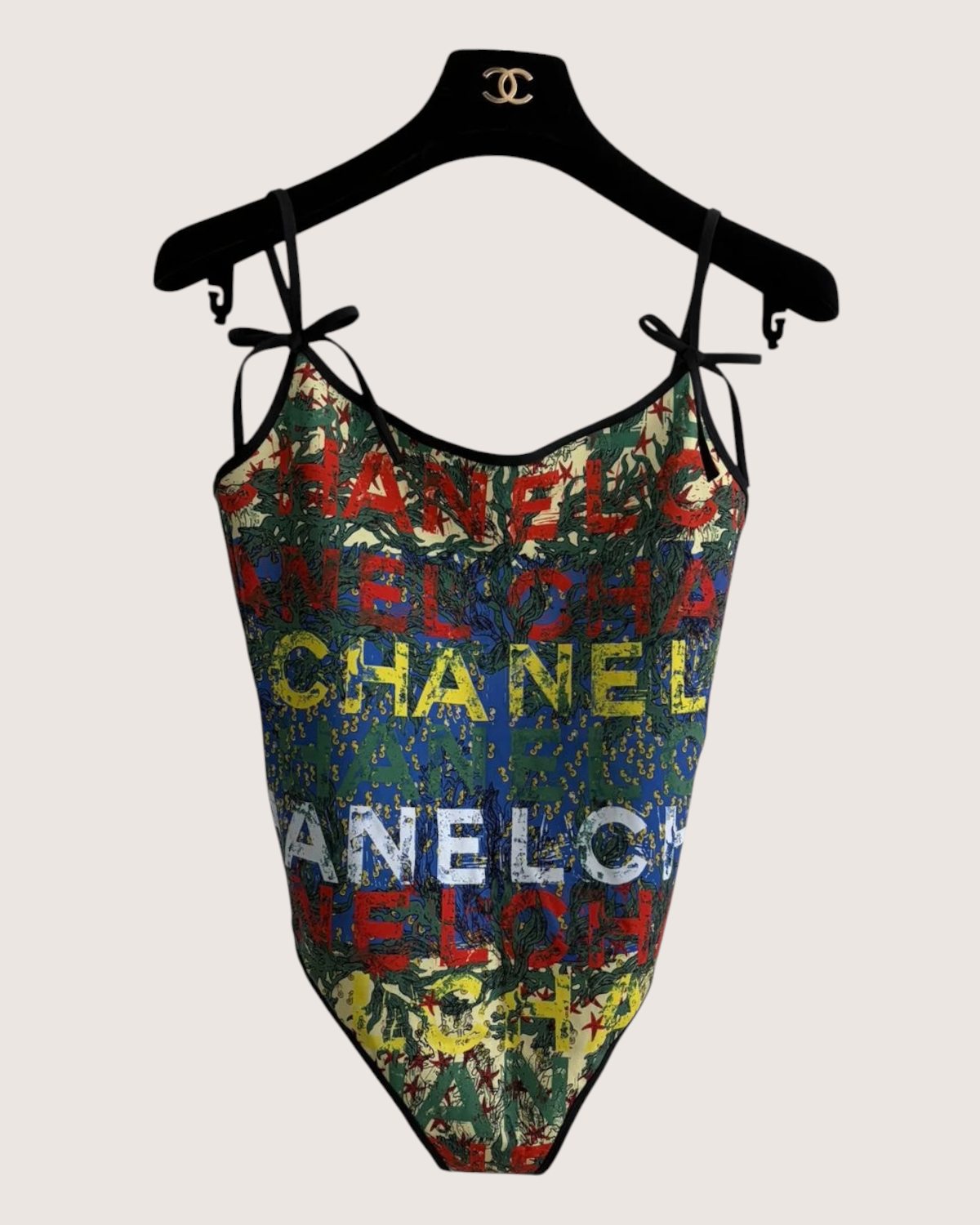 Chanel 26M Coco Beach Logo One-Piece Swimsuit Blue, Red, Multicolor FR 38