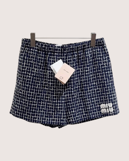 Miu Miu Tweed Shorts Navy, White FR 36