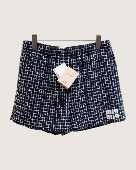 Miu Miu Tweed Shorts Navy, White IT 36