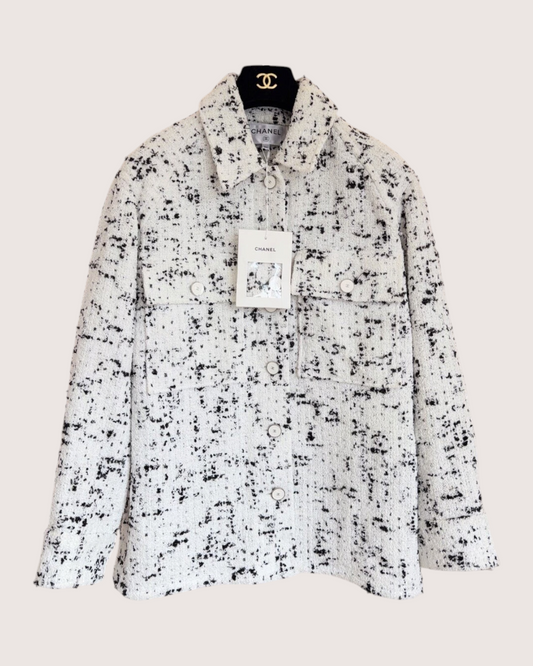 Chanel 26P Sequin Tweed Jacket White, Black FR 34