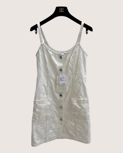 Chanel 26M Coco Beach Quilted Denim Mini Dress Beige/Ecru FR 36