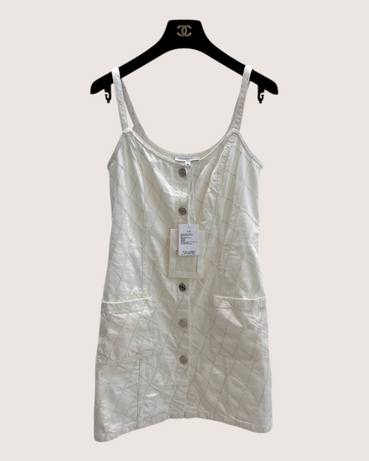 Chanel 26M Coco Beach Quilted Denim Mini Dress - Beige/Ecru