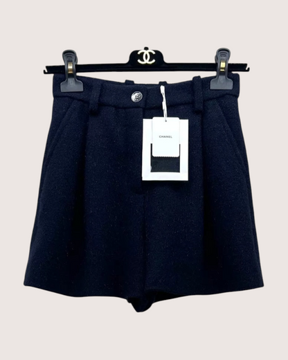 Chanel 25B Cashmere CC Heart-Pocket Shorts Navy FR 34