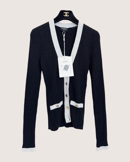 Chanel 26P Contrast-Trim Cardigan Black, Beige/Ecru FR 36