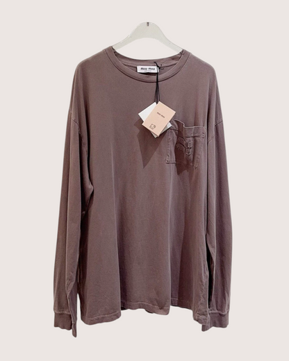 Miu Miu Long-Sleeve Logo T-Shirt Brown FR 38