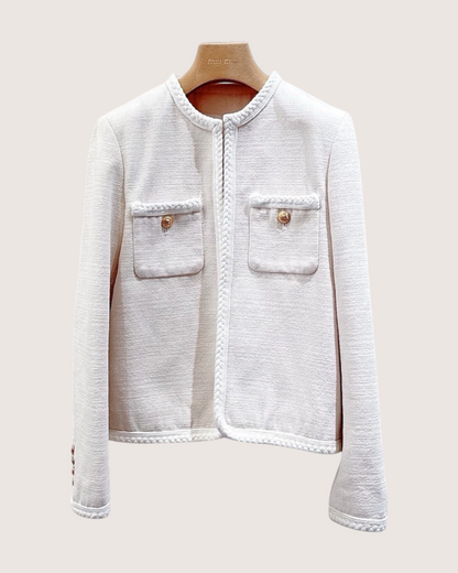 Celine Tweed Braided-Trim Jacket Beige/Ecru FR 36