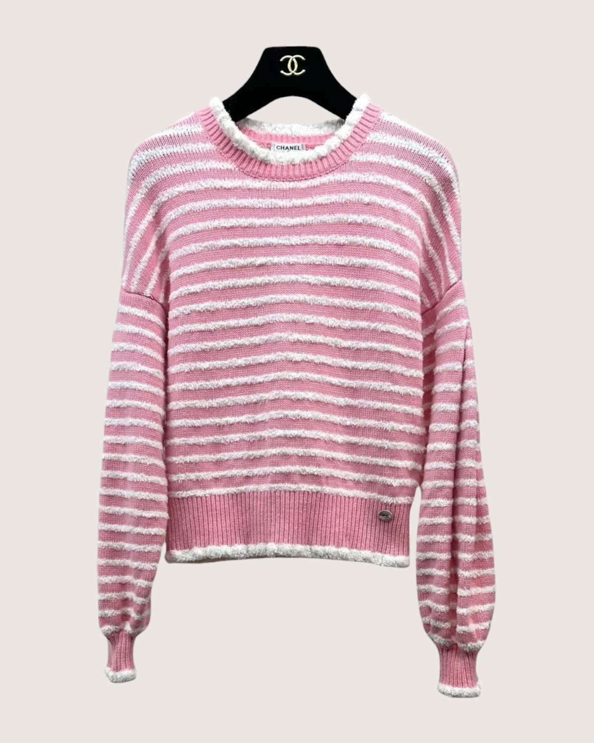 Chanel 20S Striped Cashmere Sweater Pink, White FR 36