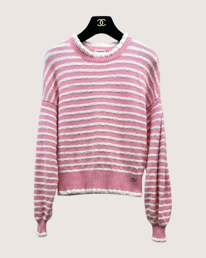 Chanel 20S Striped Cashmere Sweater Pink, White FR 36