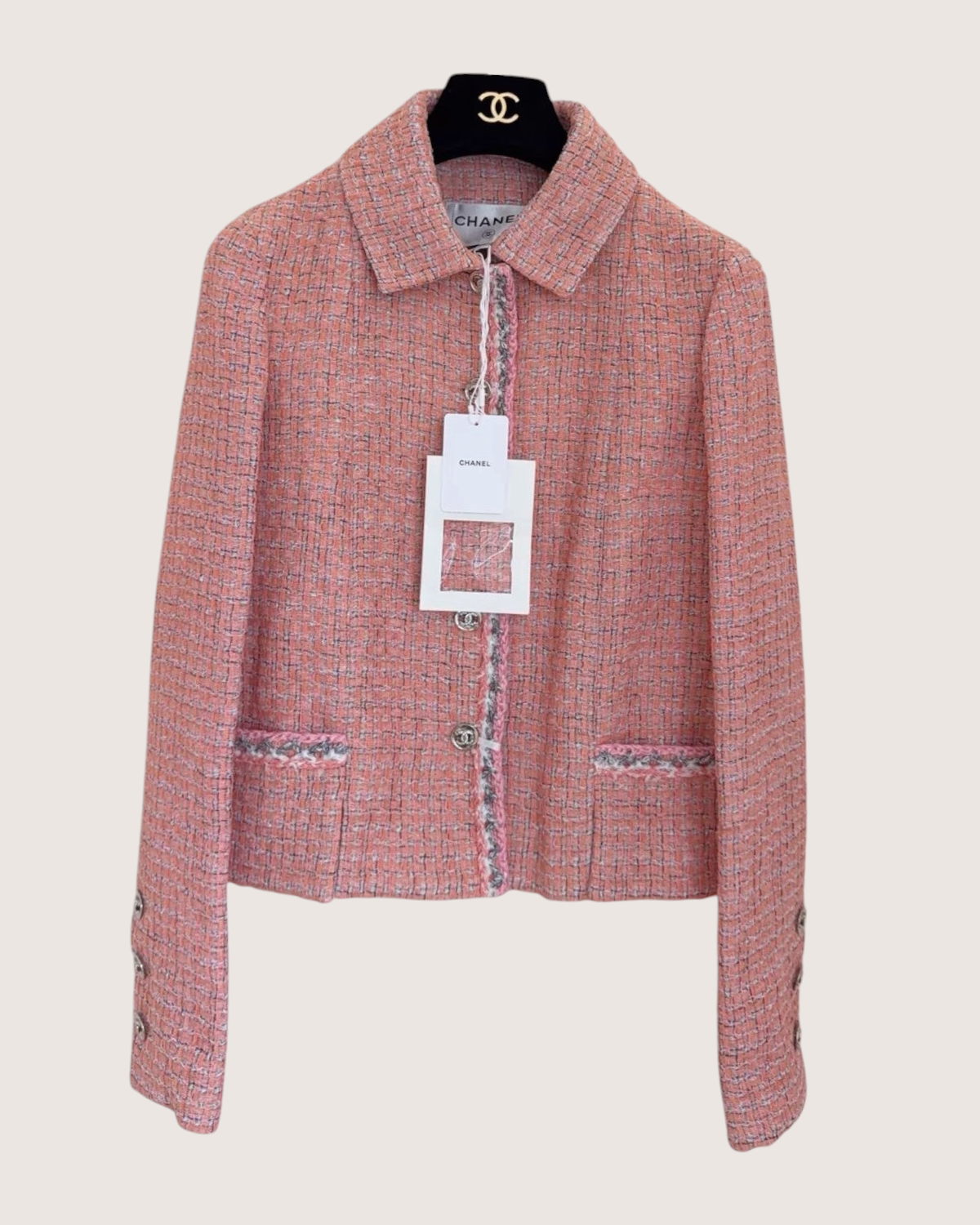 Chanel 24P Collared Braid-Trim Tweed Jacket