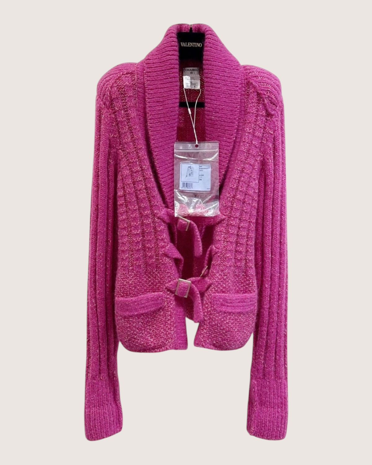 Chanel 09A Bouclé Tie-Front Cardigan Pink FR 36