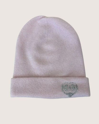 Chanel 25C Cashmere Crystal Heart Hat Pink One Size