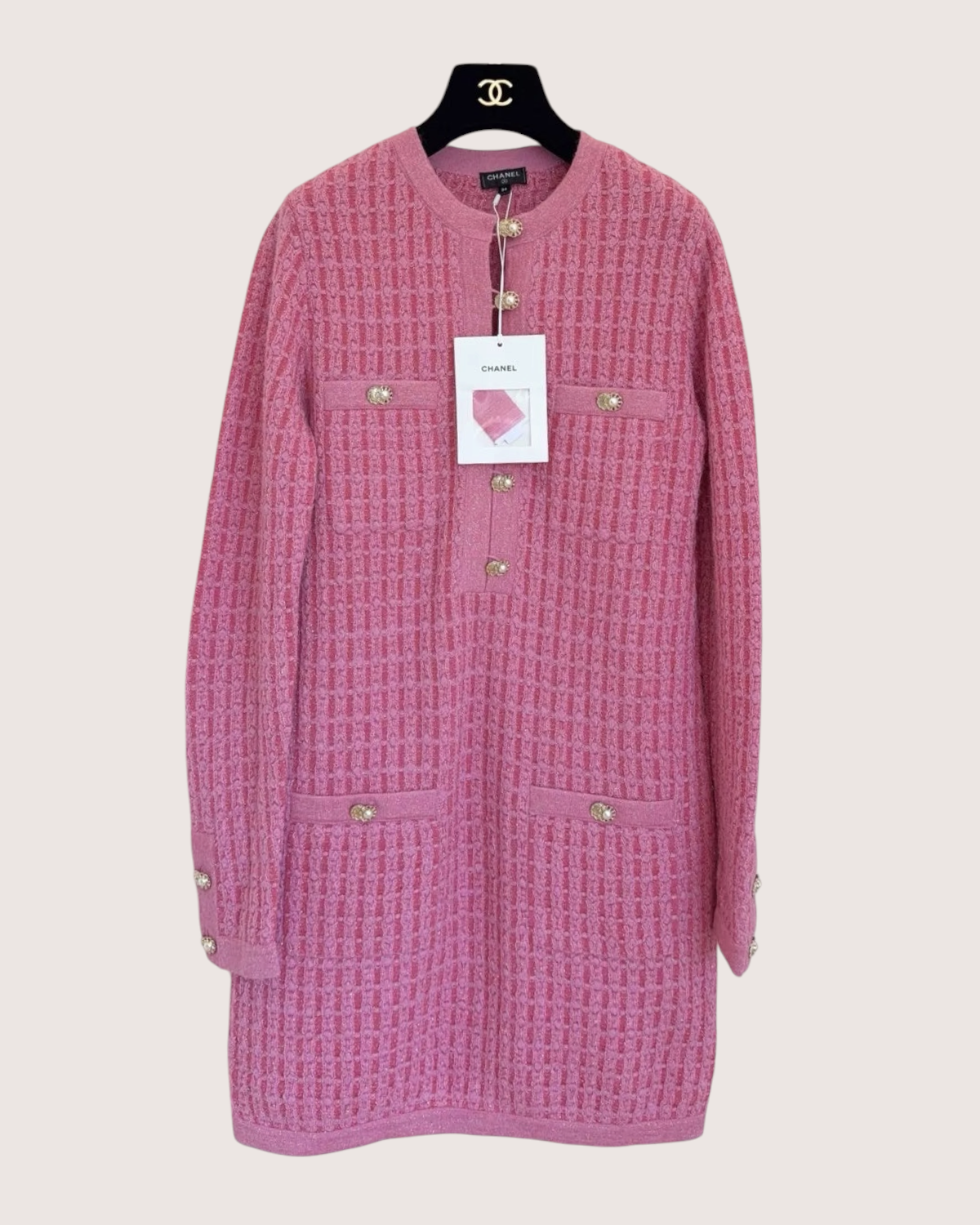 Chanel 20B Waffle Mid-Length Dress Pink FR 34