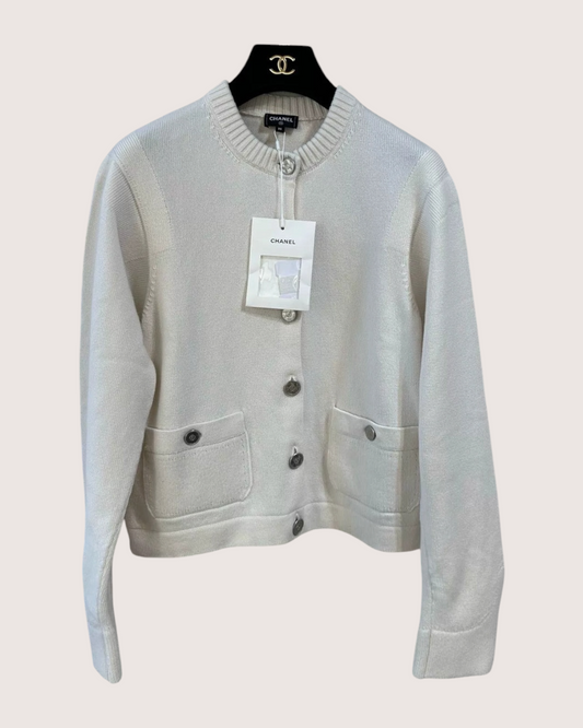 Chanel 25P Cashmere Cardigan - Beige/Ecru, White