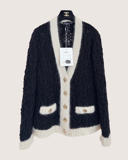 Chanel 25B Wool Cable Cardigan Black, Beige/Ecru FR 34