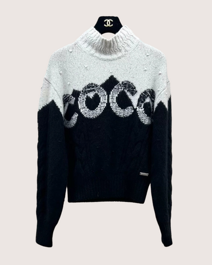 Chanel 21N Coco Neige Cashmere Sweater Black, White FR 34