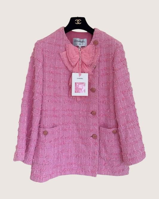 Chanel 23C Bow Tweed Jacket Pink FR 36