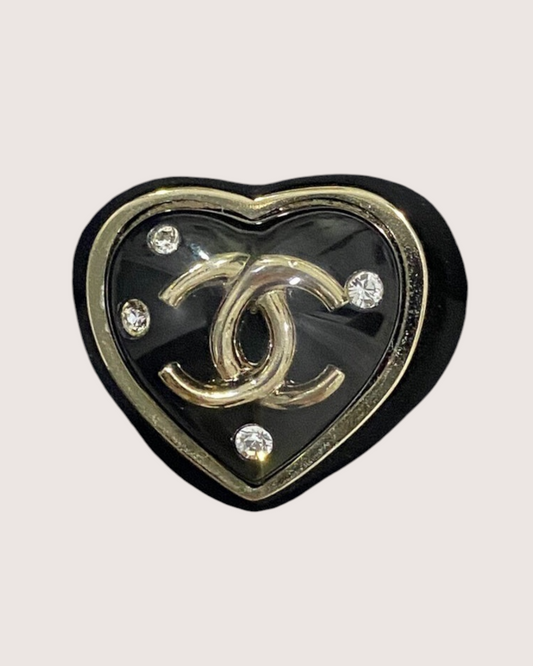 Chanel 22B Crystal Heart Ring - Black, Gold