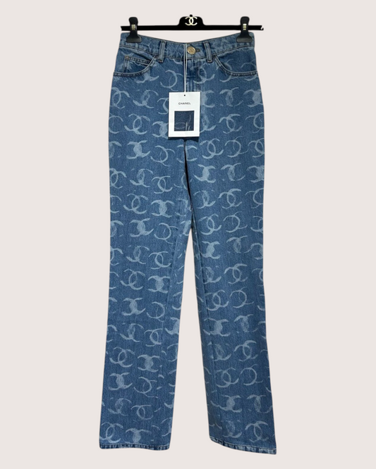 Chanel 23B CC Straight Denim Jeans Blue FR 36