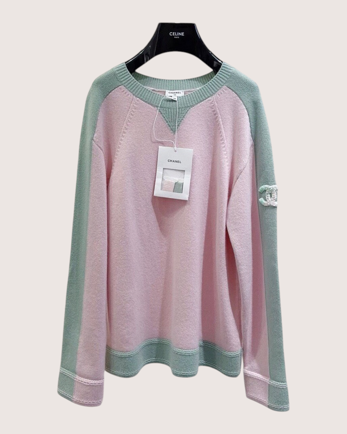Chanel 24C Cashmere Colorblock Sequin CC Sweater Pink, Green FR 38