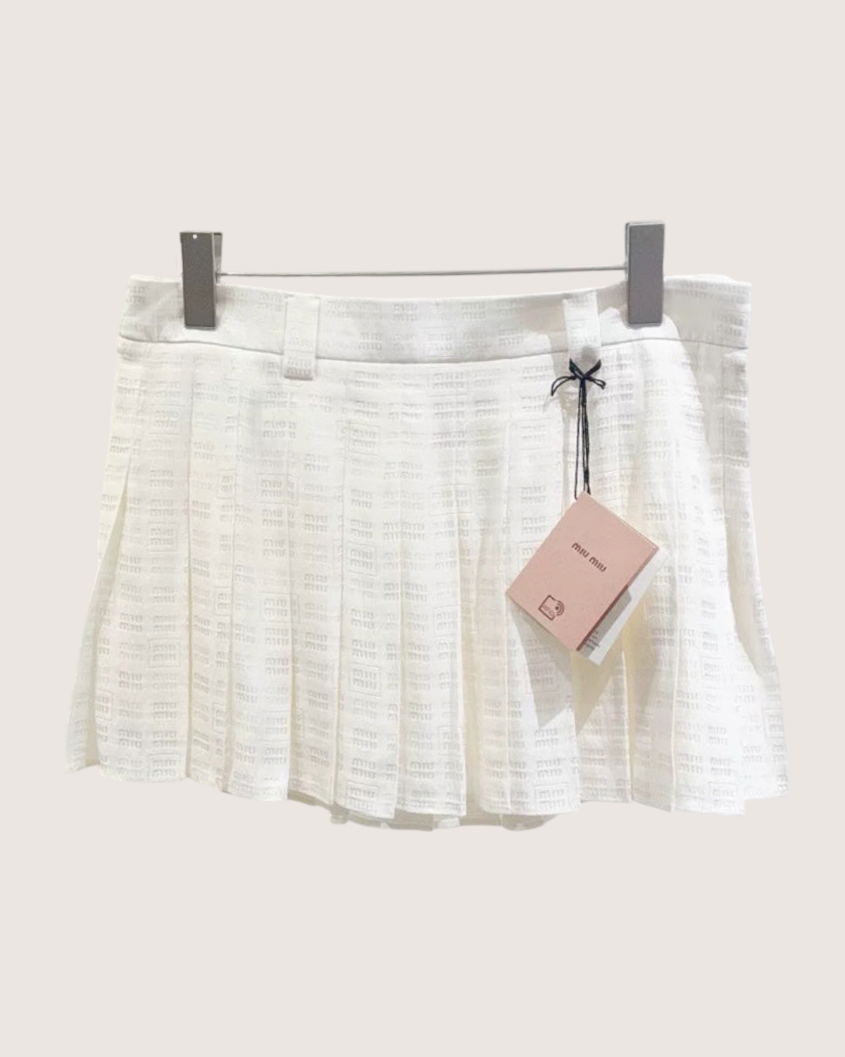 Miu Miu Logo Pleated Mini Skirt White FR 40