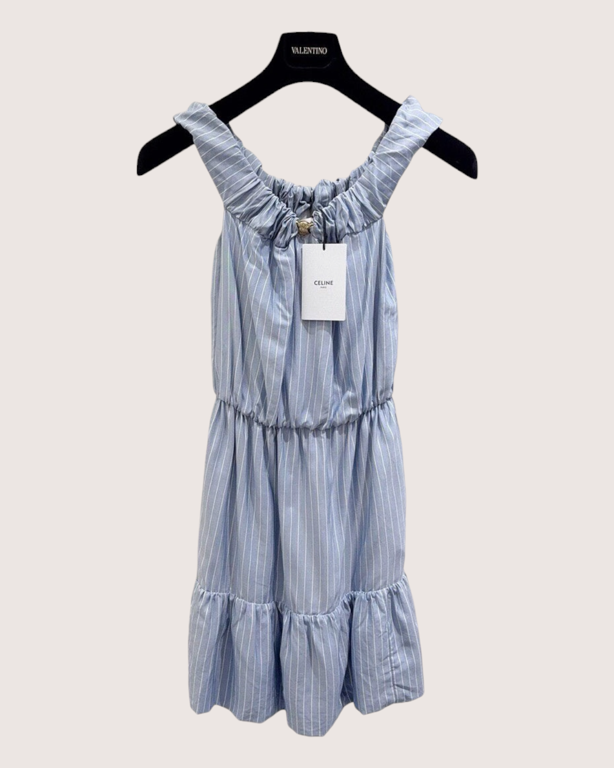 Celine Striped Tiered Mini Dress Blue, White FR 34