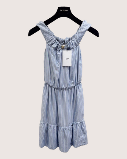 Celine Striped Tiered Mini Dress Blue, White FR 34