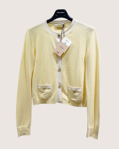 Miu Miu Cashmere Two-Tone Cardigan Yellow, Beige/Ecru FR 40