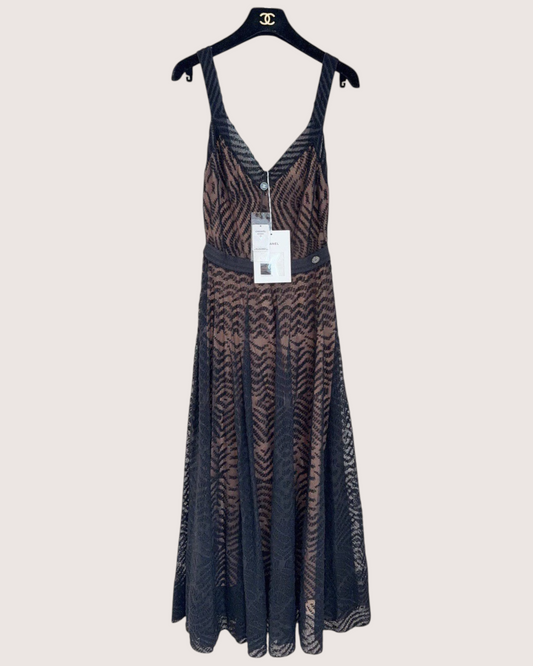 Chanel 17C Lace Maxi Dress Black, Brown FR 34