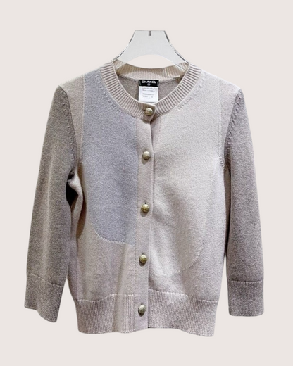 Chanel Colorblock Cashmere Cardigan Beige/Ecru, Grey FR 34