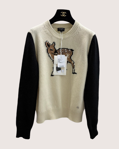 Chanel 25N Coco Neige Fawn Sweater Beige/Ecru, Black, Brown FR 36