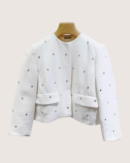 Miu Miu Crystal-Embellished Jacket White FR 36