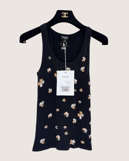 Chanel 24S Clover Cashmere Tank Top Black, Multicolor FR 34