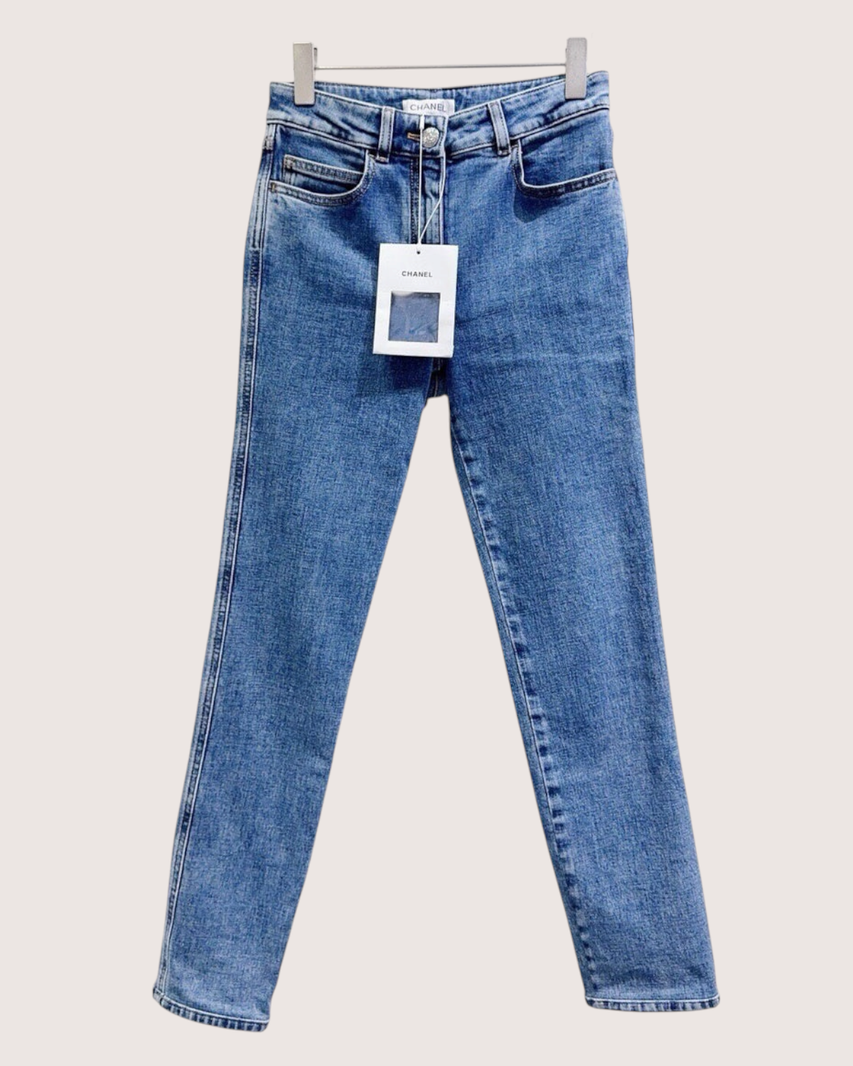 Chanel 23N Coco Neige Straight Denim Jeans Blue FR 34