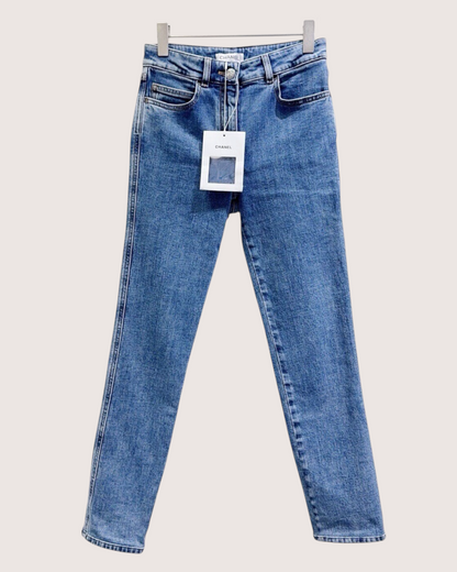 Chanel 23N Coco Neige Straight Denim Jeans Blue FR 34