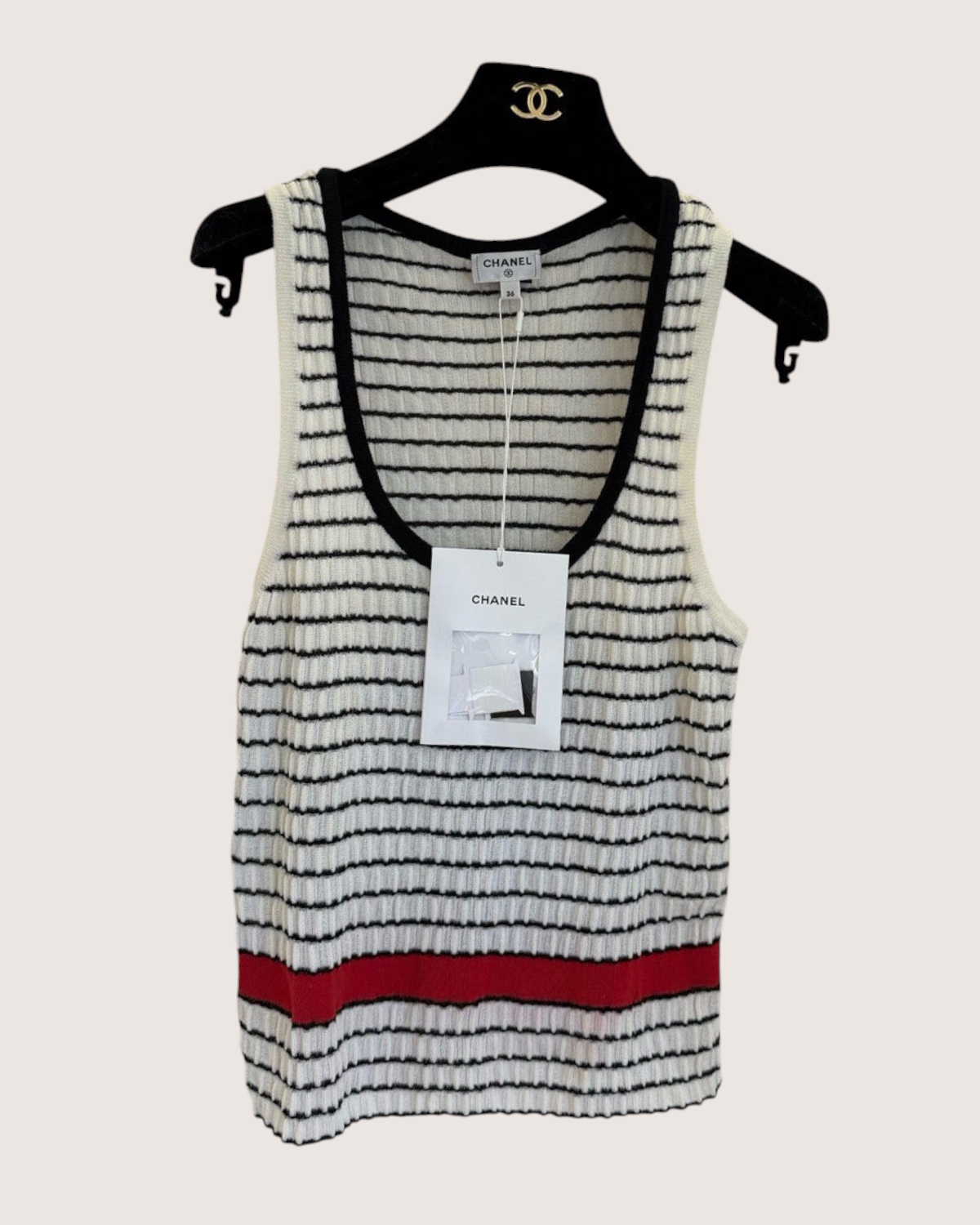 Chanel 24P Striped CC Tank Top White, Black, Red FR 38