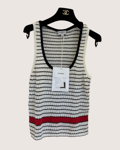 Chanel 24P Striped CC Tank Top White, Black, Red FR 38
