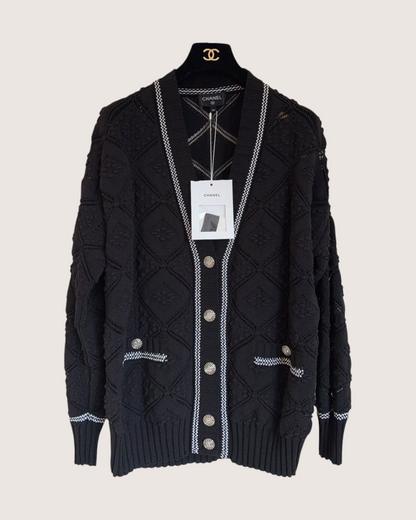Chanel 23C Openwork Cardigan Black, White FR 36