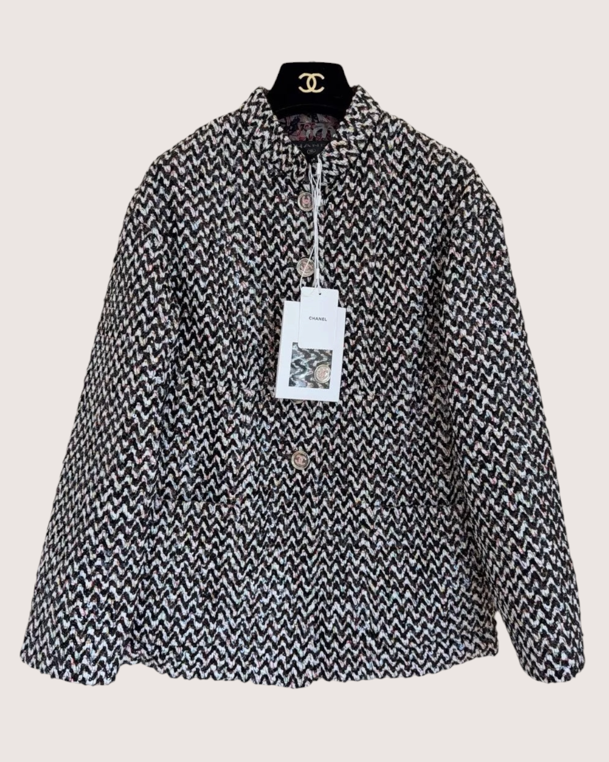 Chanel 23A Sequin Tweed Jacket Black, White, Multicolor FR 34