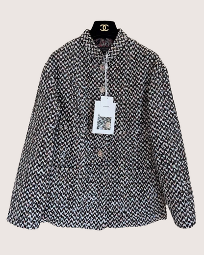 Chanel 23A Sequin Tweed Jacket Black, White, Multicolor FR 34