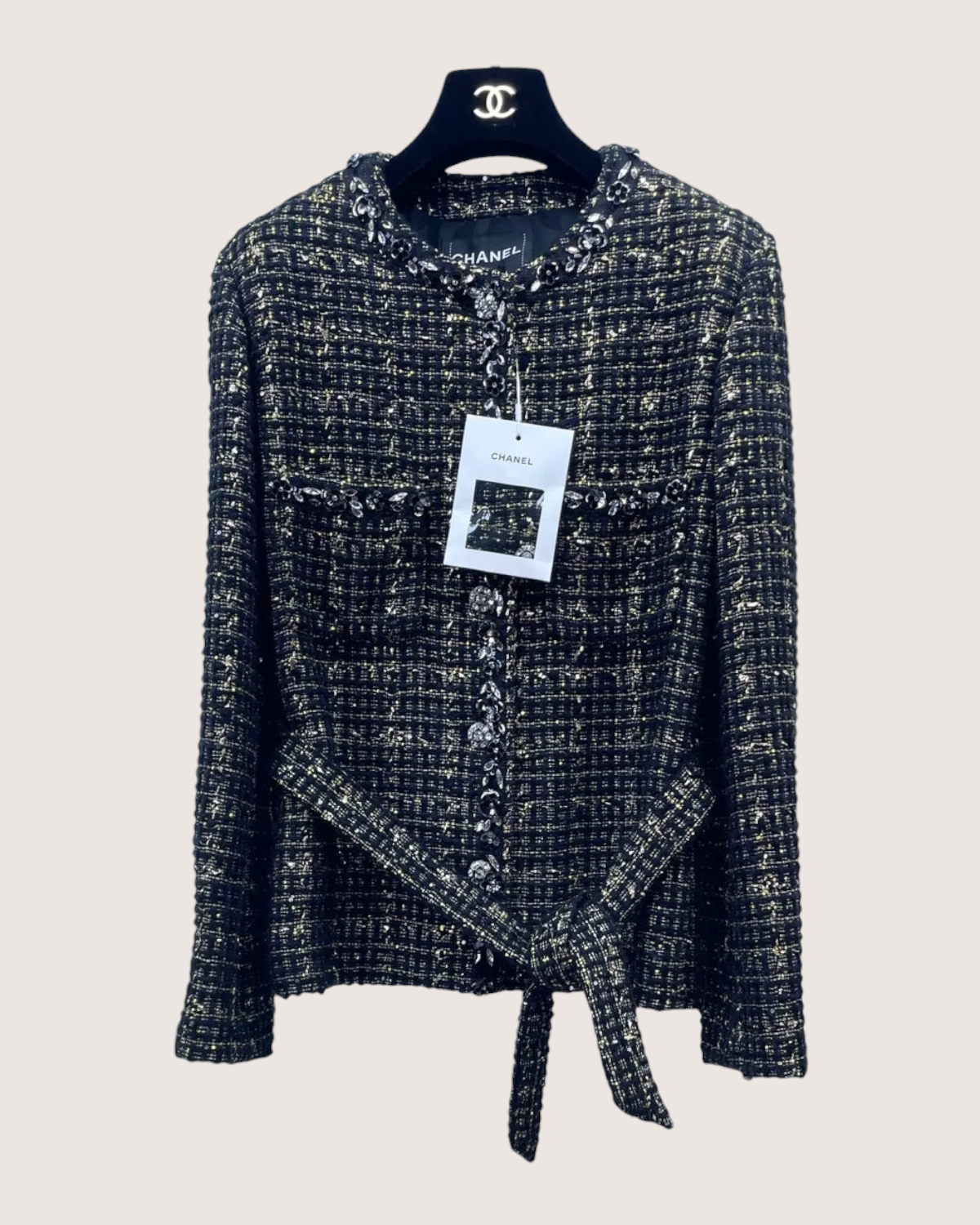 Chanel 25A Tweed Camellia Sequin Jacket Black, Gold FR 36