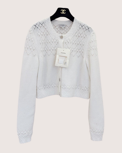 Chanel 25P Openwork Cardigan White FR 36