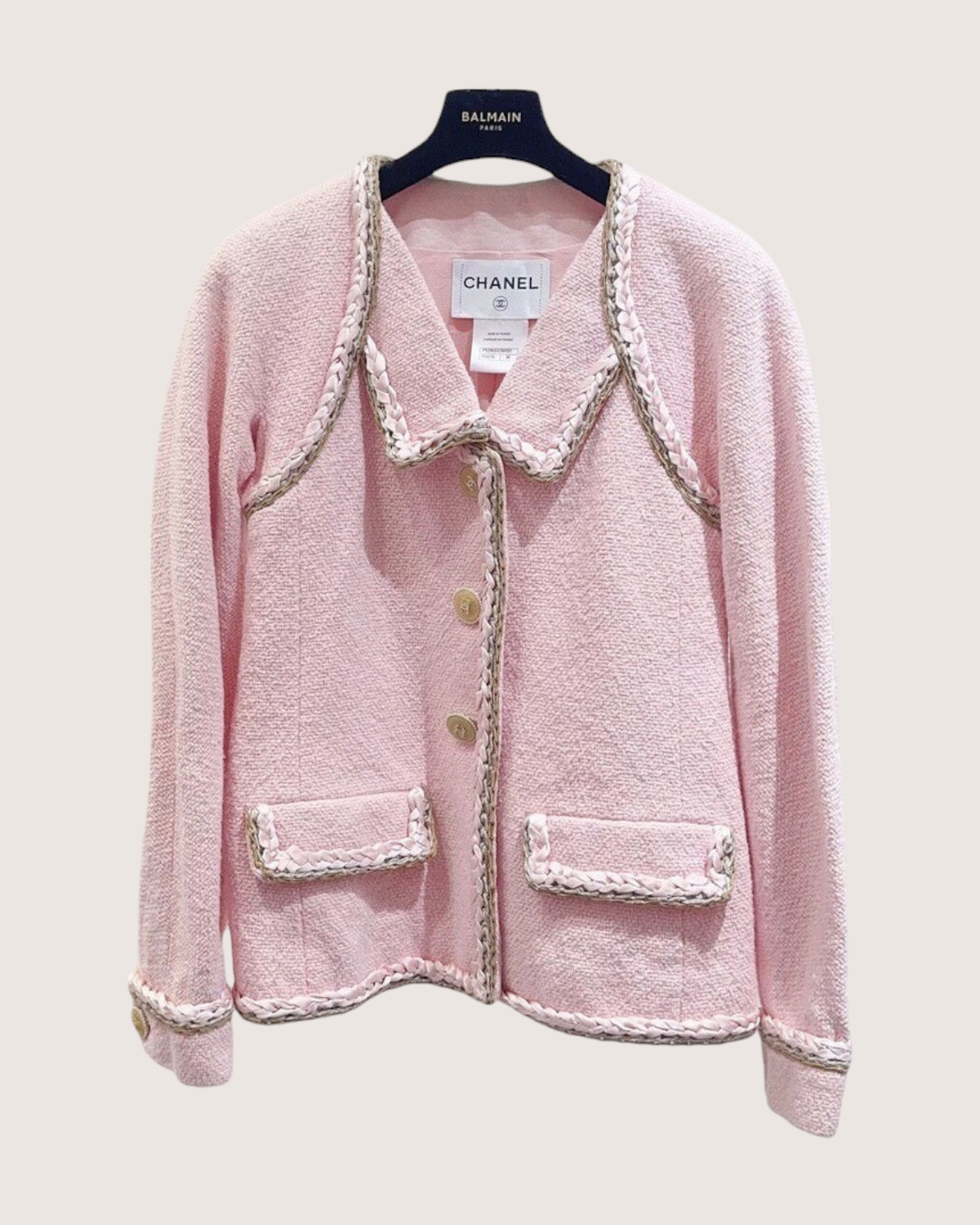 Chanel 16C Braid-Trim Jacket Pink, Beige/Ecru, Gold FR 36